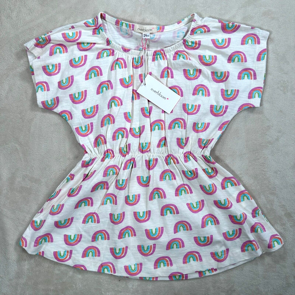 Everbloom Rainbow Wonder Dress Girl 24 Months Cream Short Sleeve New